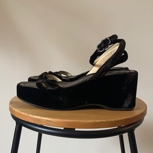 Vintage Prada Velvet platforms with square toe